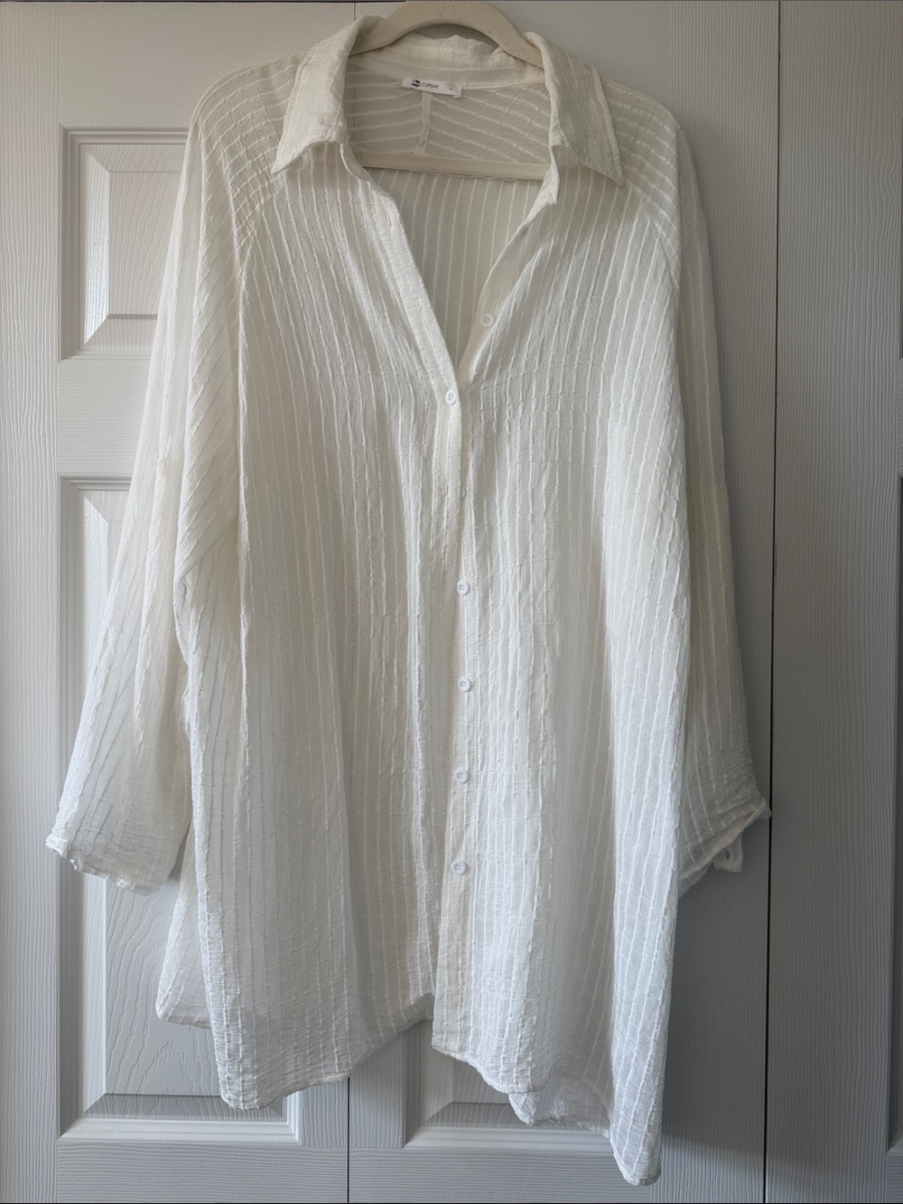 142-Cupshe White Sheer Textured Button-Front Swim Coverup